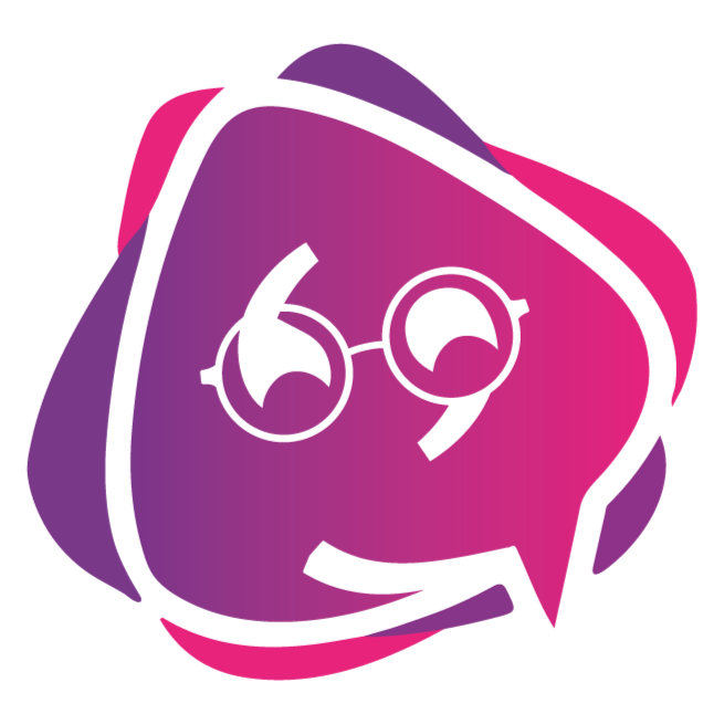 Logo coaching Yemima Shindler Logo rose et violet représentant un visage souriant avec des lunettes, Yemima, life coach.